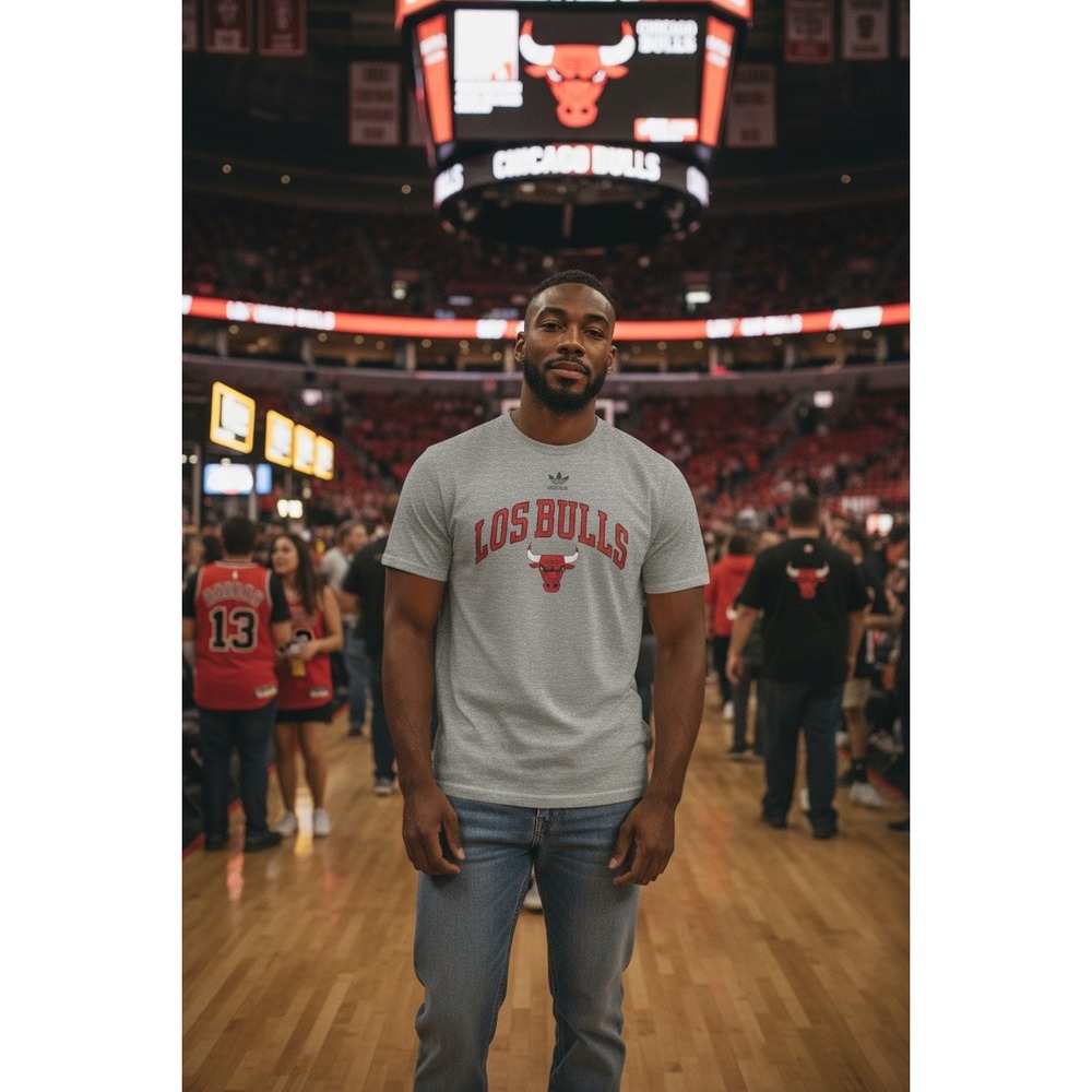 Adidas Chicago Bulls Los Bulls T-Shirt Mens 2XL Gray Noches Ene-Be-A Tee NBA
